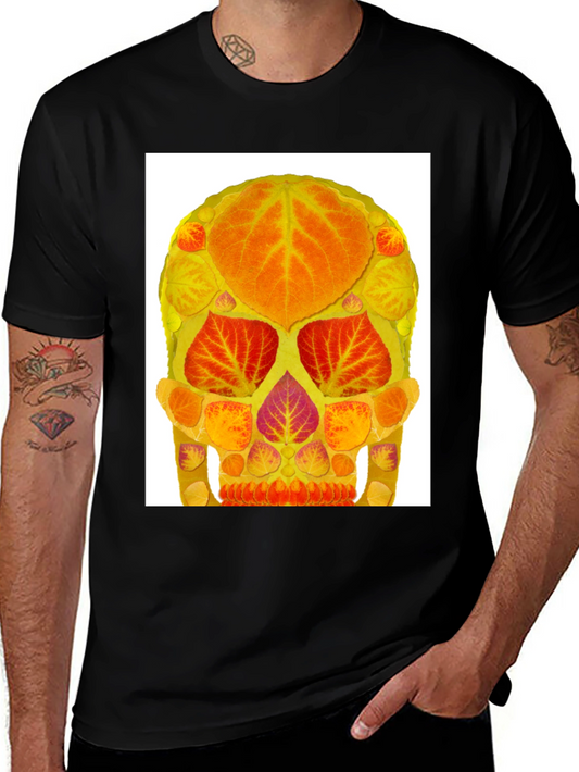Autumn Leaf Skull Graphic Tee - Black Cotton