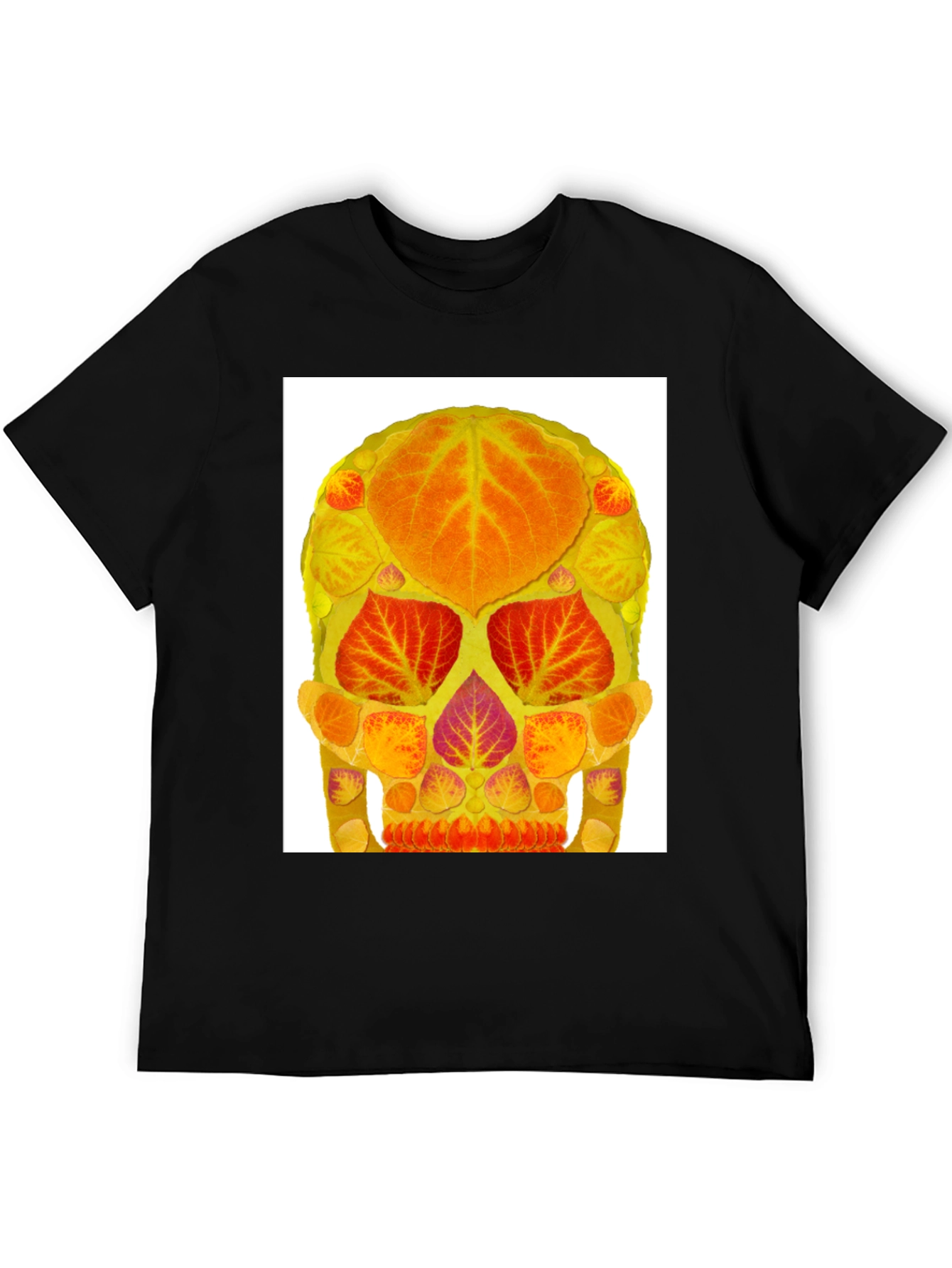 Autumn Leaf Skull Graphic Tee - Black Cotton