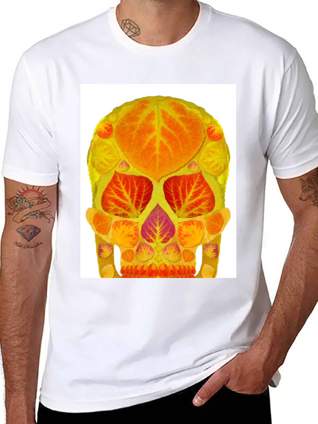 Autumn Leaf Skull Graphic Tee - Black Cotton