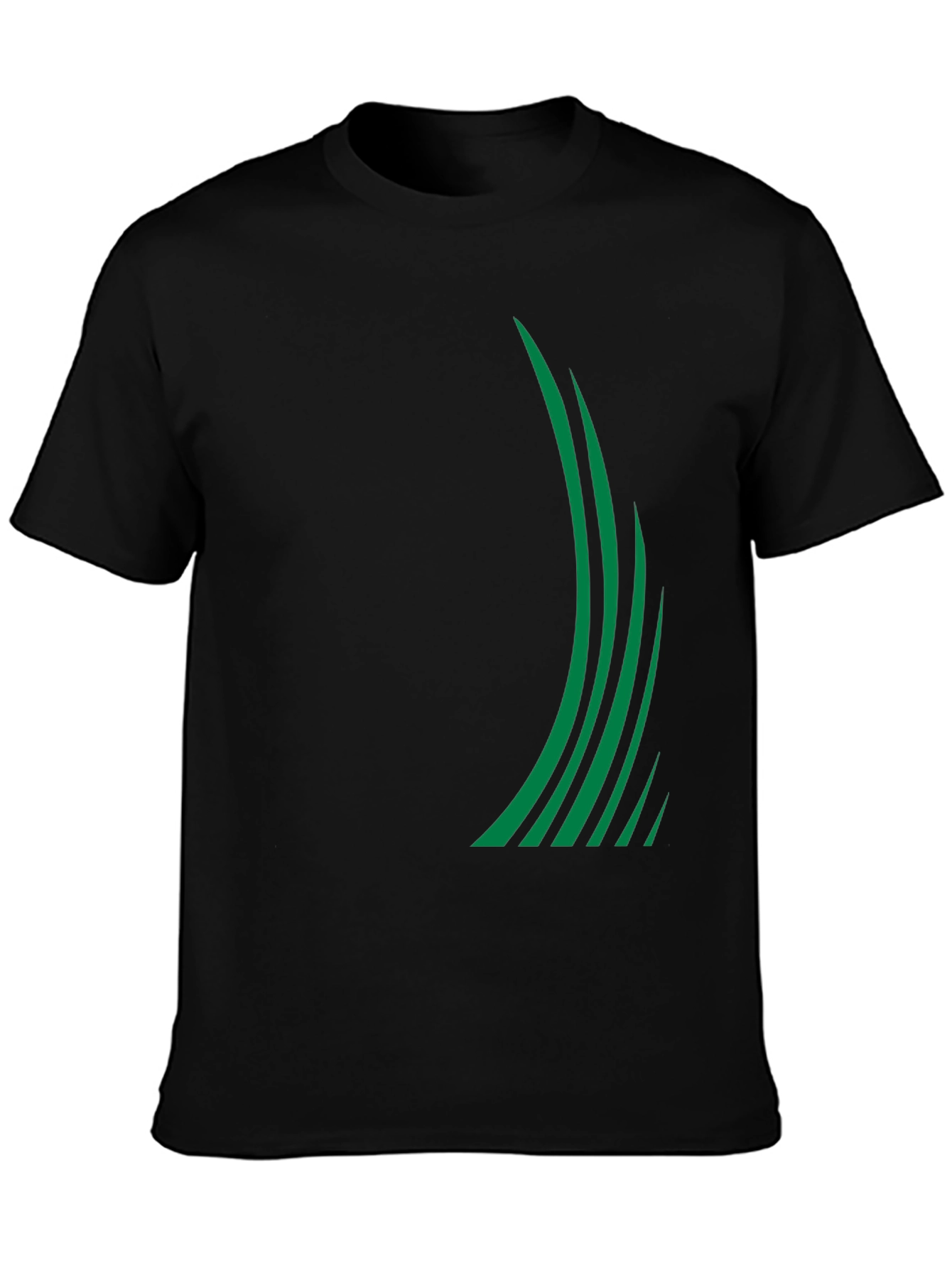 Sleek Black Tee with Green Stripe Design