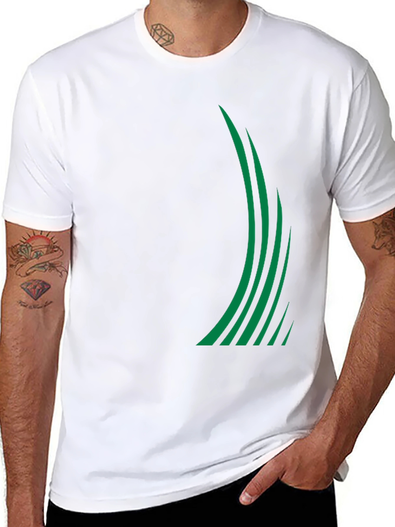 Sleek Black Tee with Green Stripe Design
