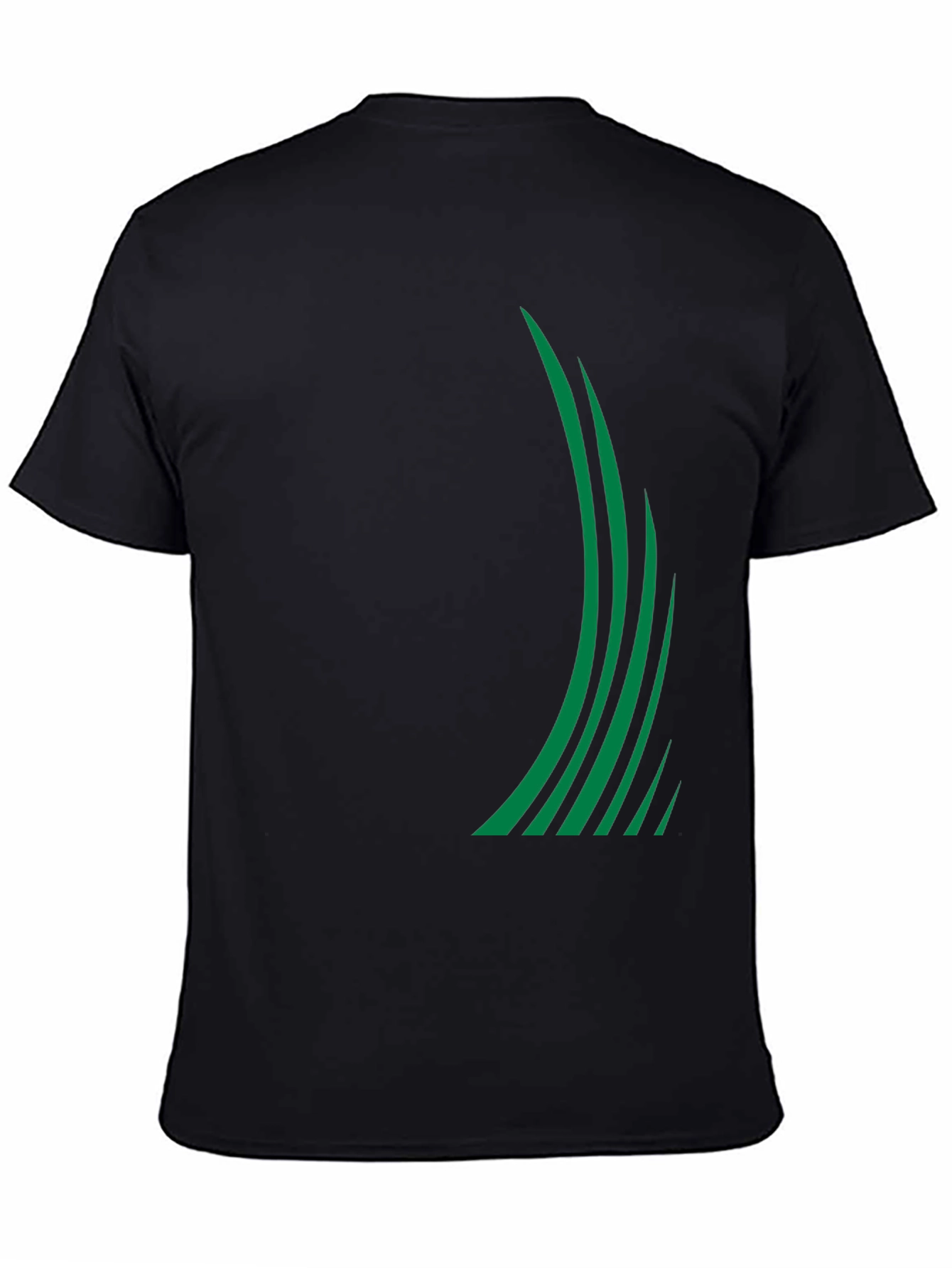 Sleek Black Tee with Green Stripe Design