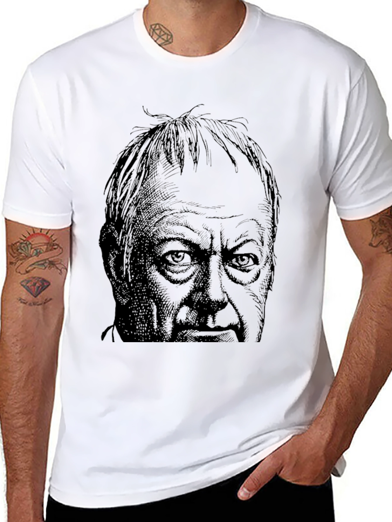 Black T-Shirt with Illustrated Face