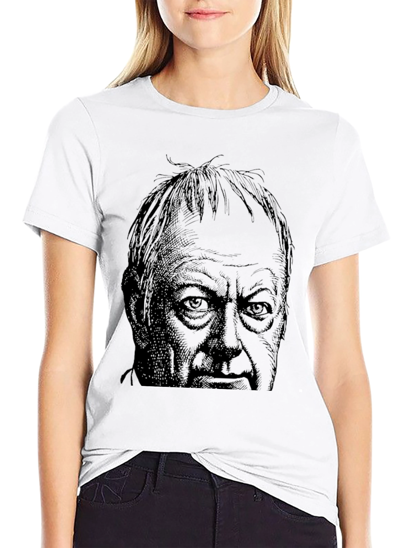 Black T-Shirt with Illustrated Face