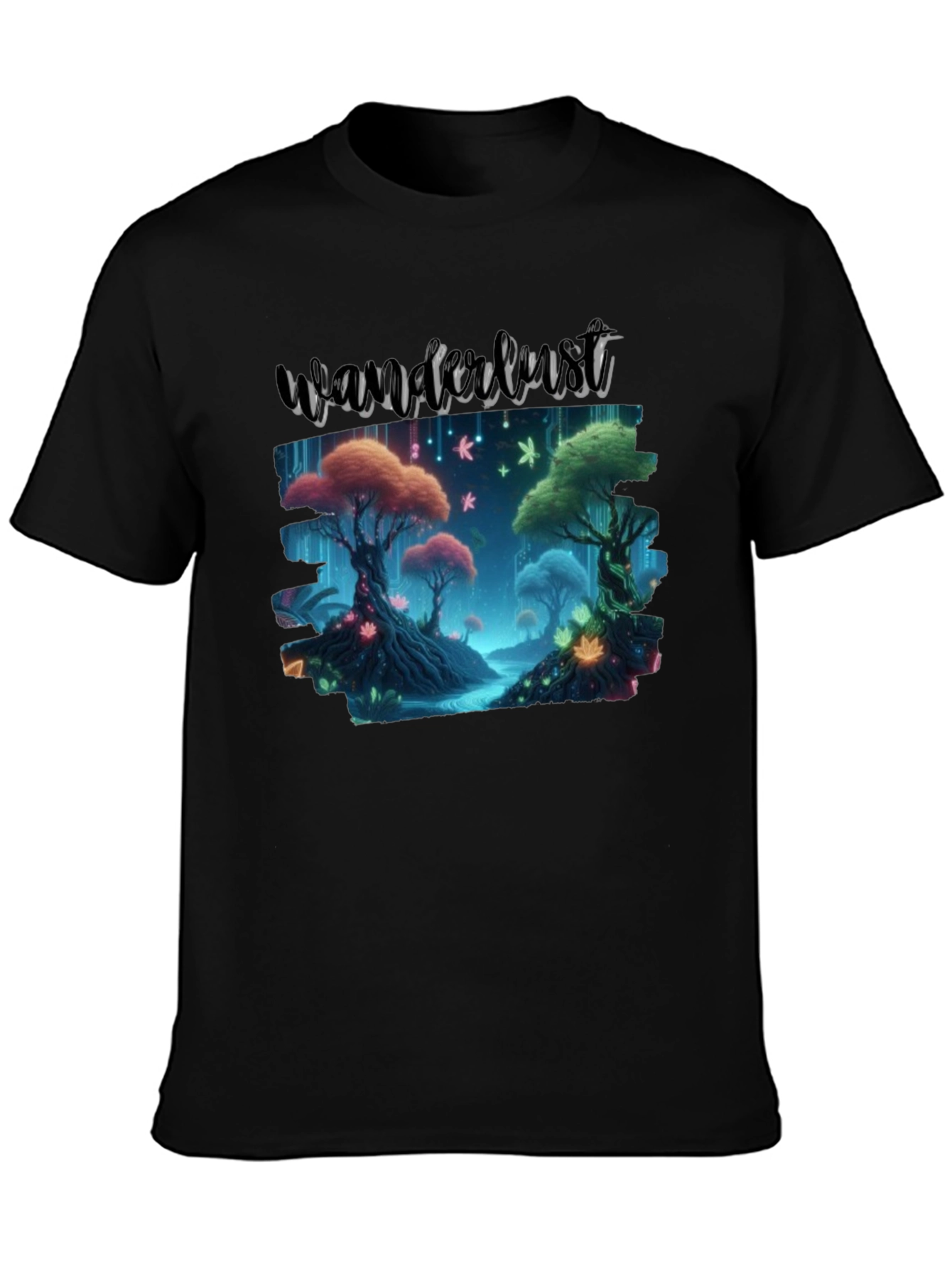Wanderlust Forest Graphic Tee - Black Cotton T-Shirt