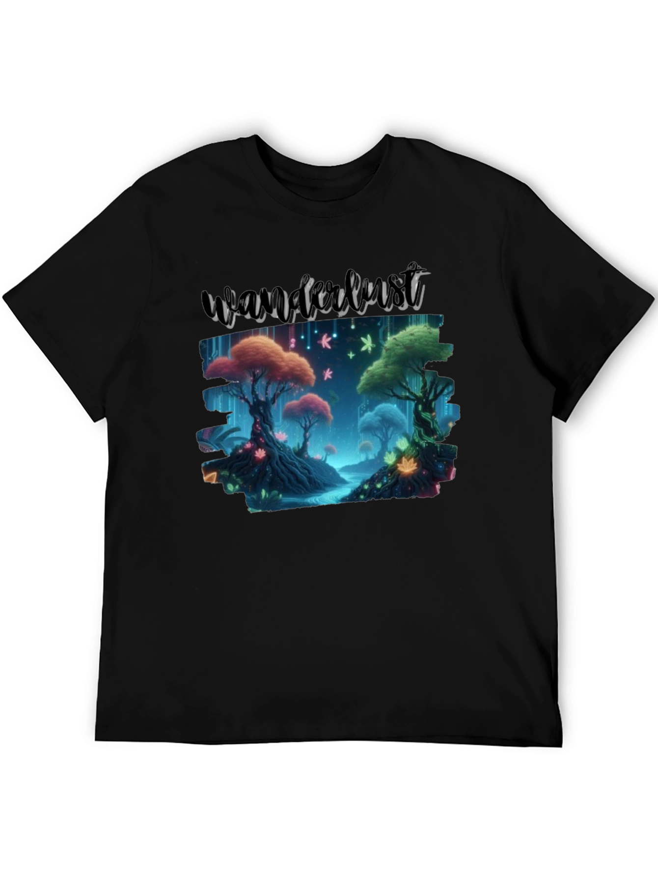 Wanderlust Forest Graphic Tee - Black Cotton T-Shirt