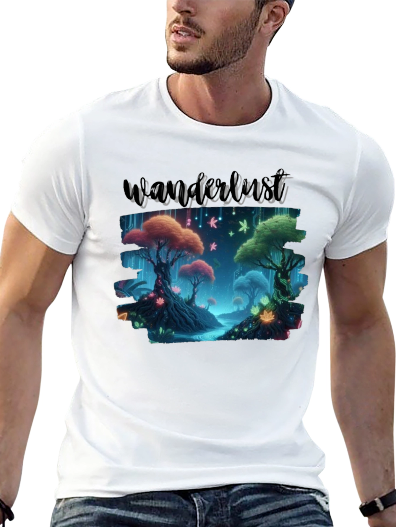 Wanderlust Forest Graphic Tee - Black Cotton T-Shirt