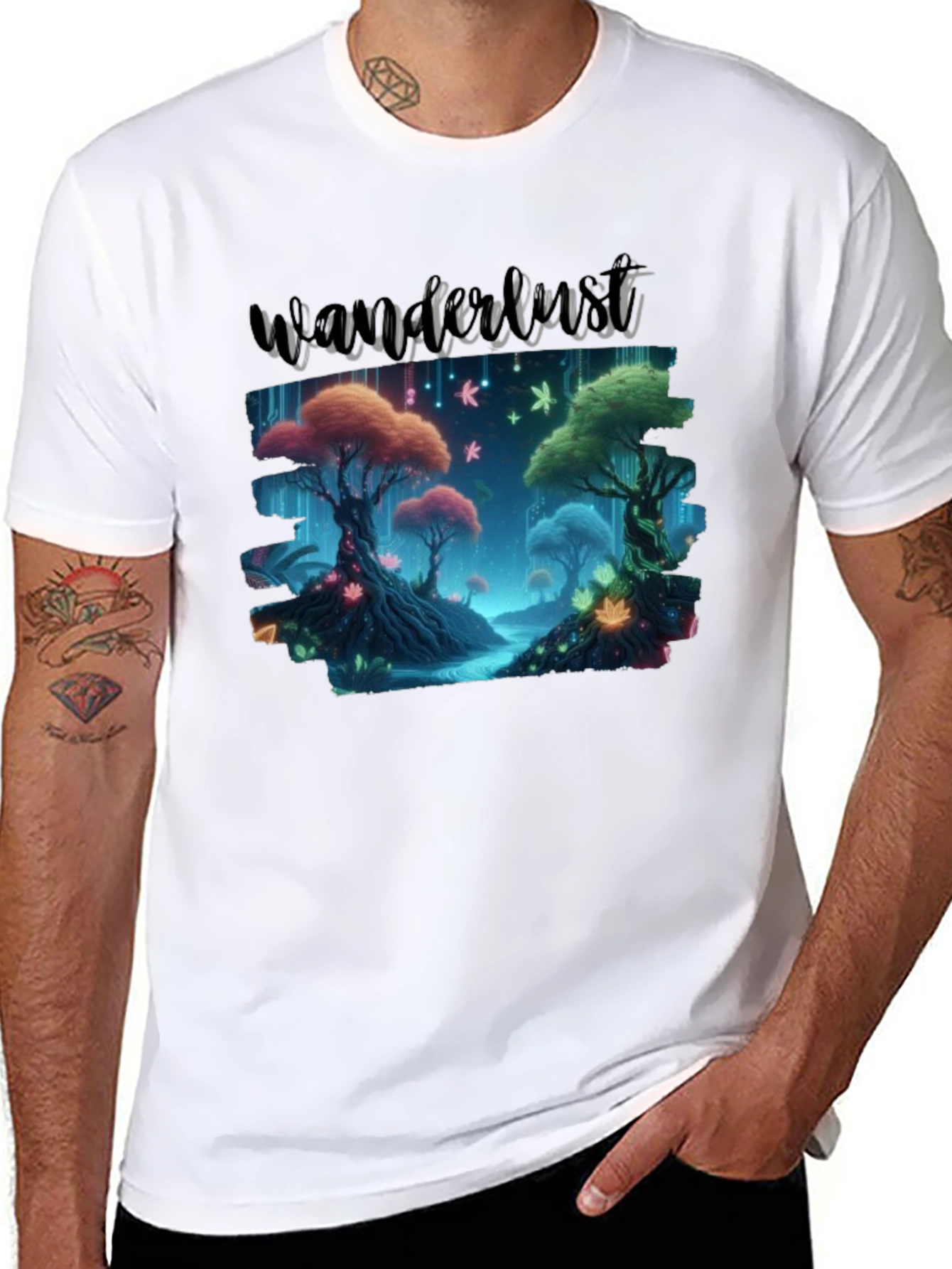 Wanderlust Forest Graphic Tee - Black Cotton T-Shirt