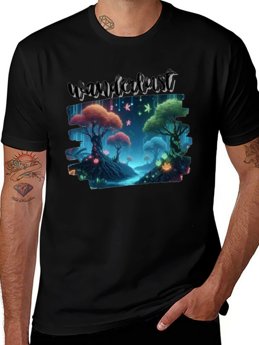 Wanderlust Forest Graphic Tee - Black Cotton T-Shirt