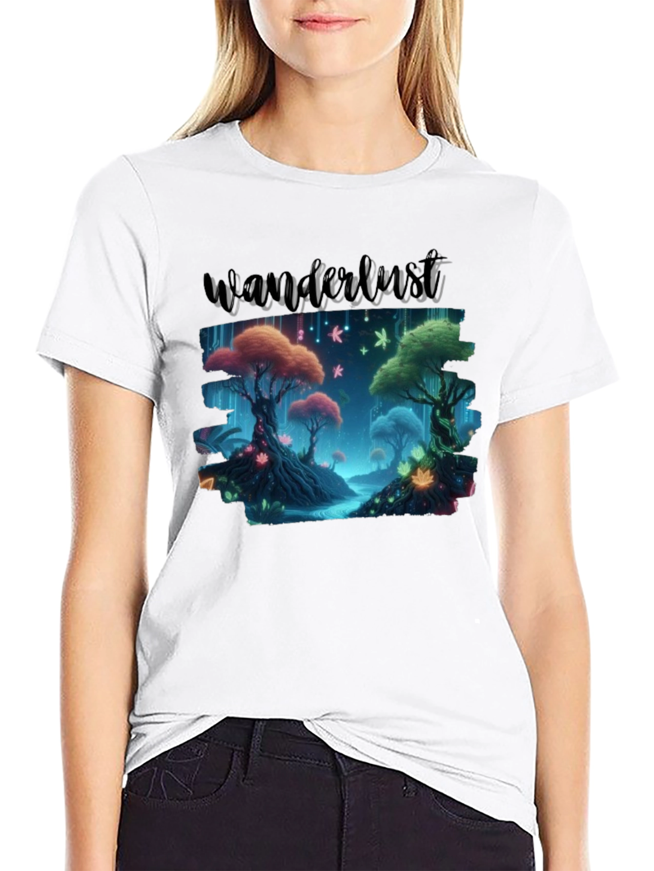 Wanderlust Forest Graphic Tee - Black Cotton T-Shirt
