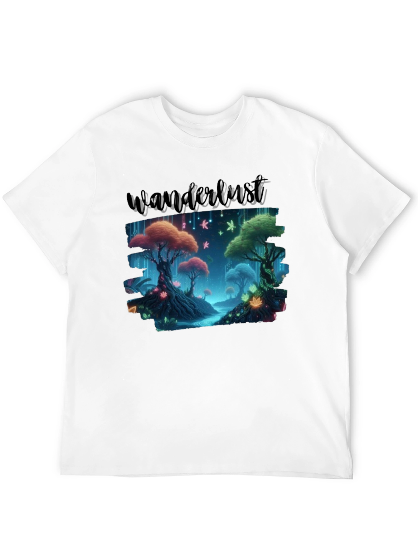 Wanderlust Forest Graphic Tee - Black Cotton T-Shirt