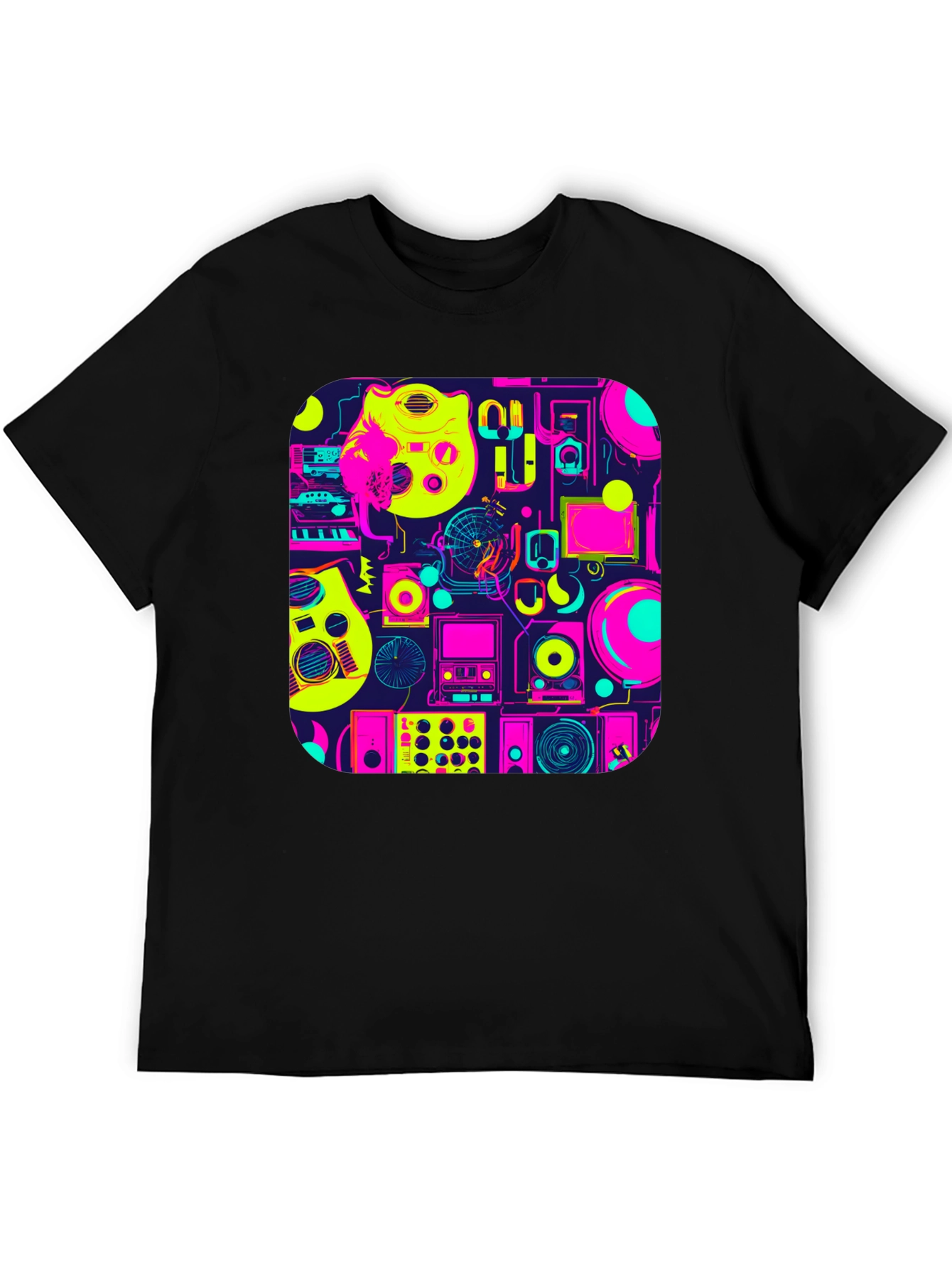 Retro Music Gear Graphic Tee - Black