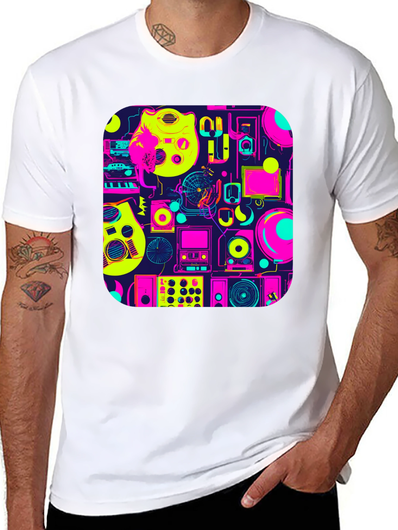 Retro Music Gear Graphic Tee - Black