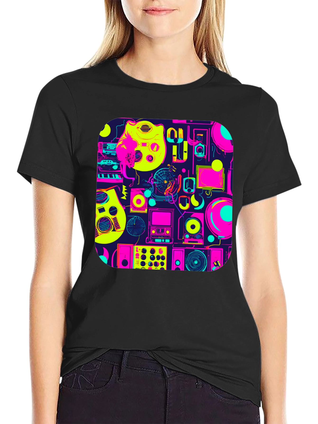 Retro Music Gear Graphic Tee - Black