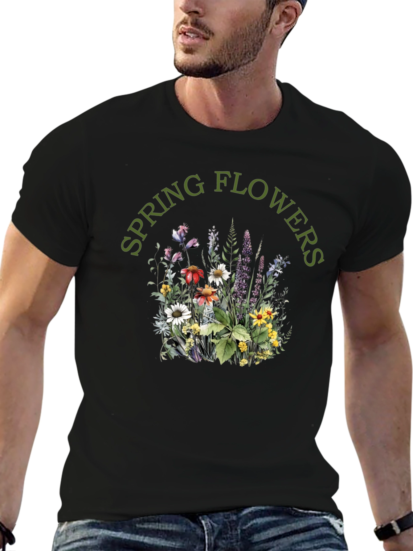 Spring Flowers Black Graphic Tee