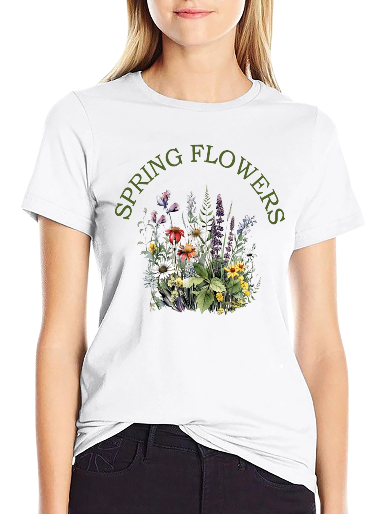 Spring Flowers Black Graphic Tee
