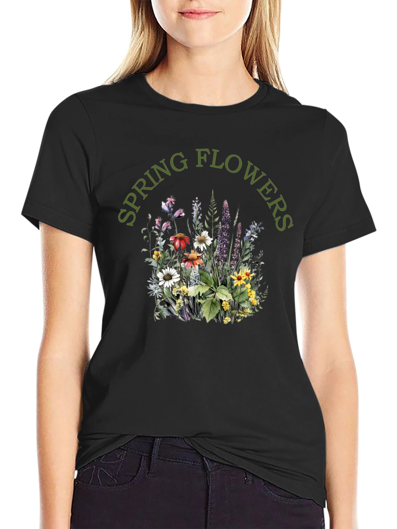 Spring Flowers Black Graphic Tee