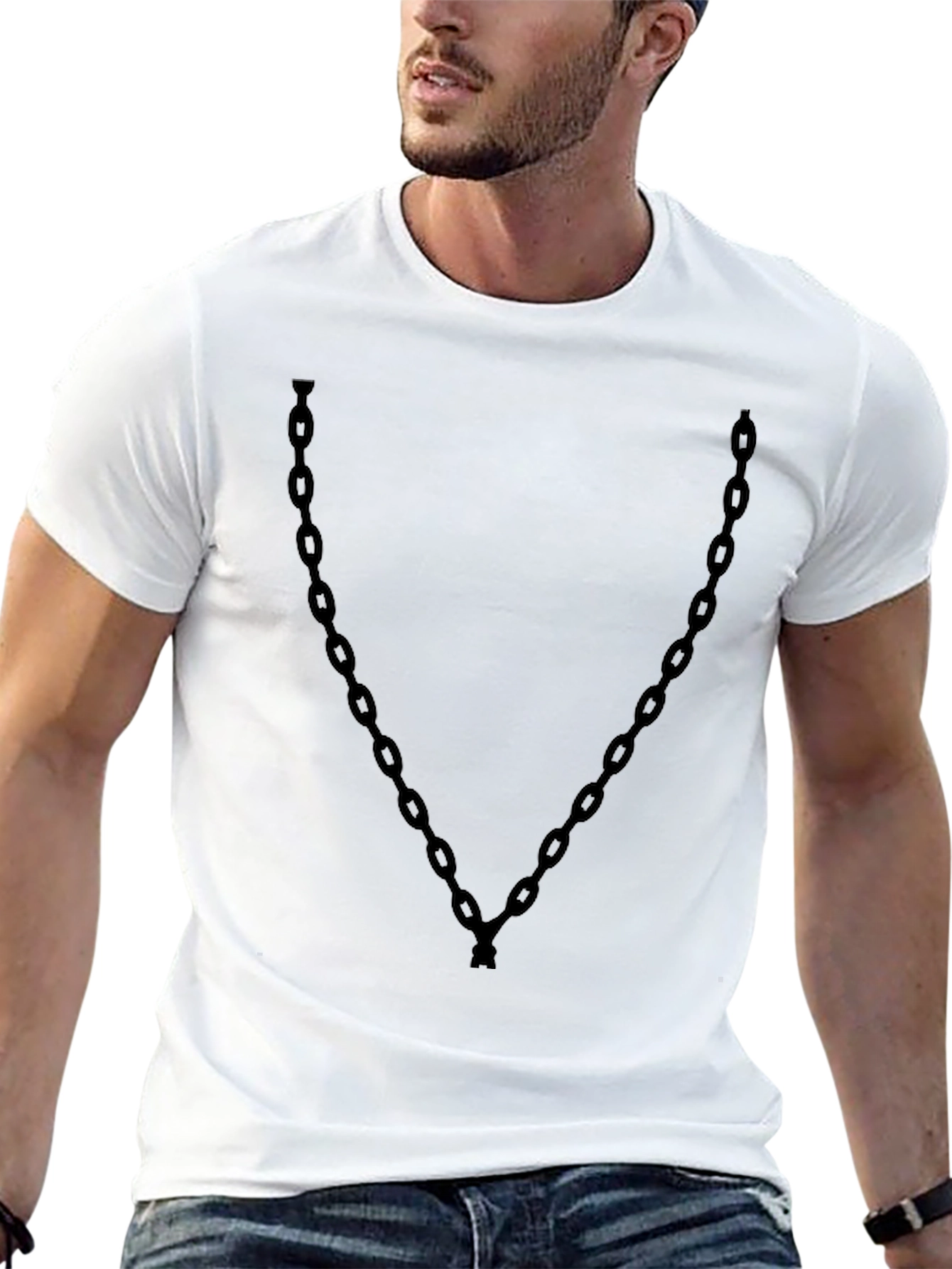 Mens Black Chain Print Graphic Tee