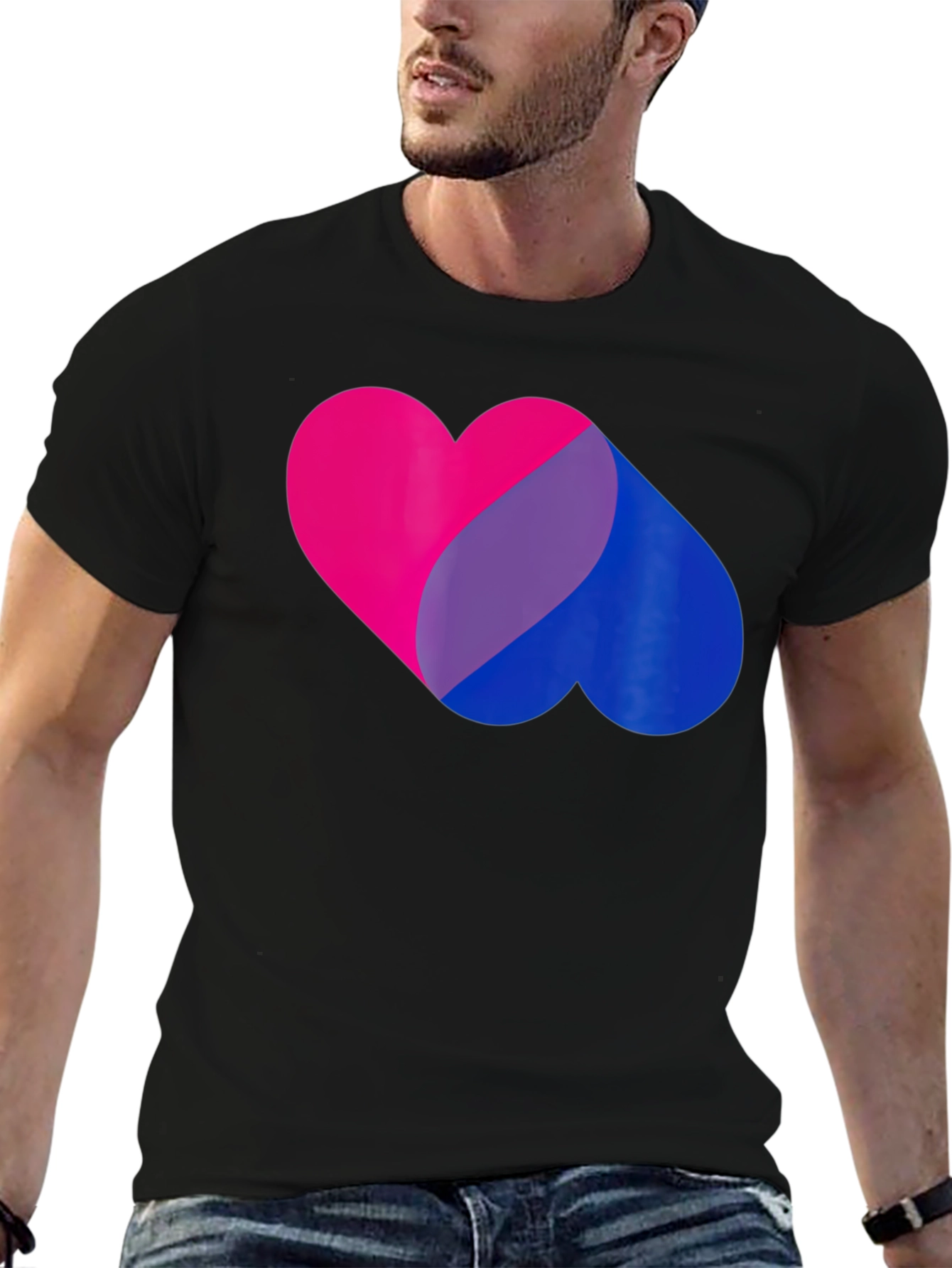 Bisexual Pride Heart Graphic Tee - Black Unisex T-Shirt