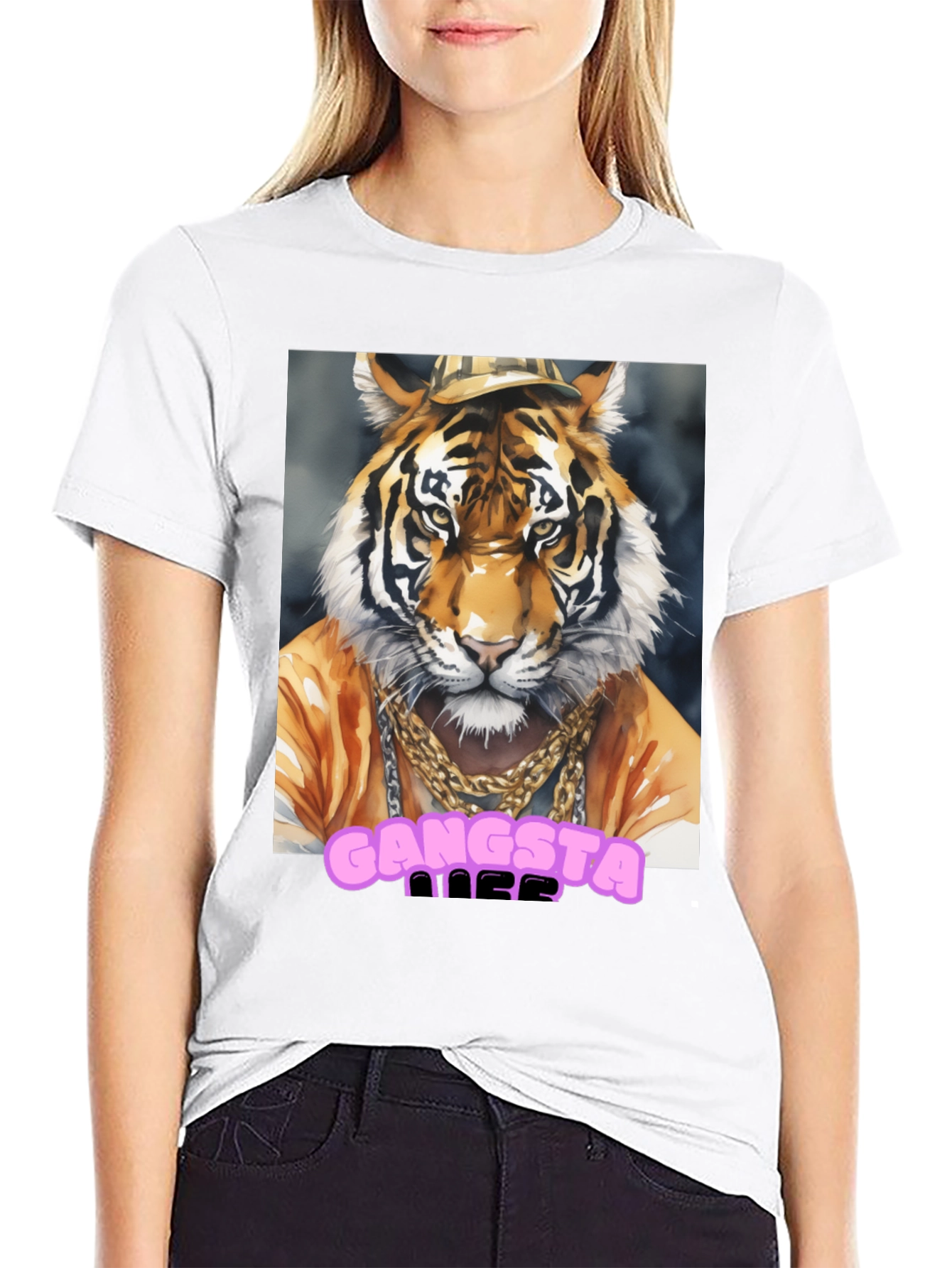 Gangsta Tiger Graphic Tee - Cool Animal Print T-Shirt