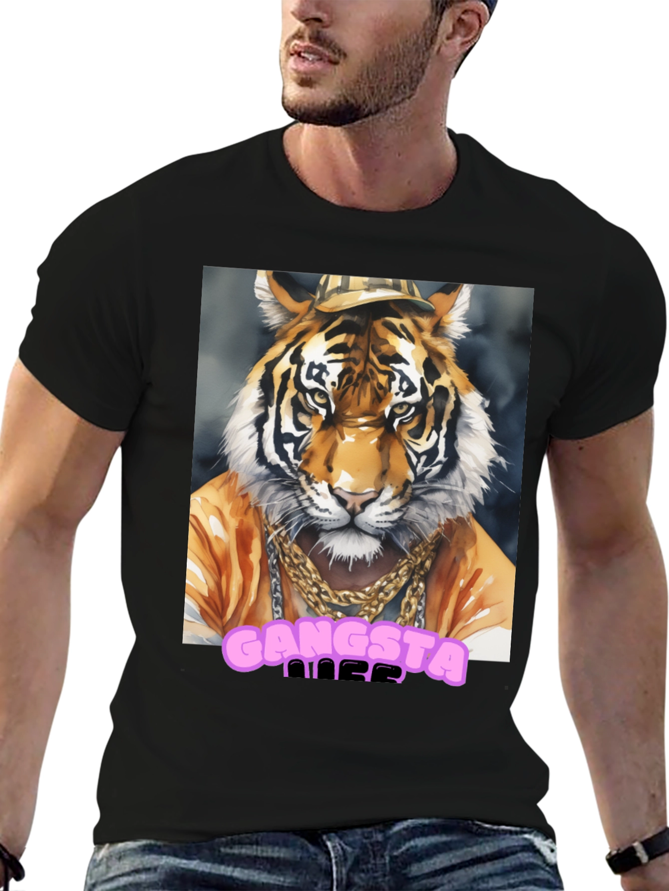 Gangsta Tiger Graphic Tee - Cool Animal Print T-Shirt