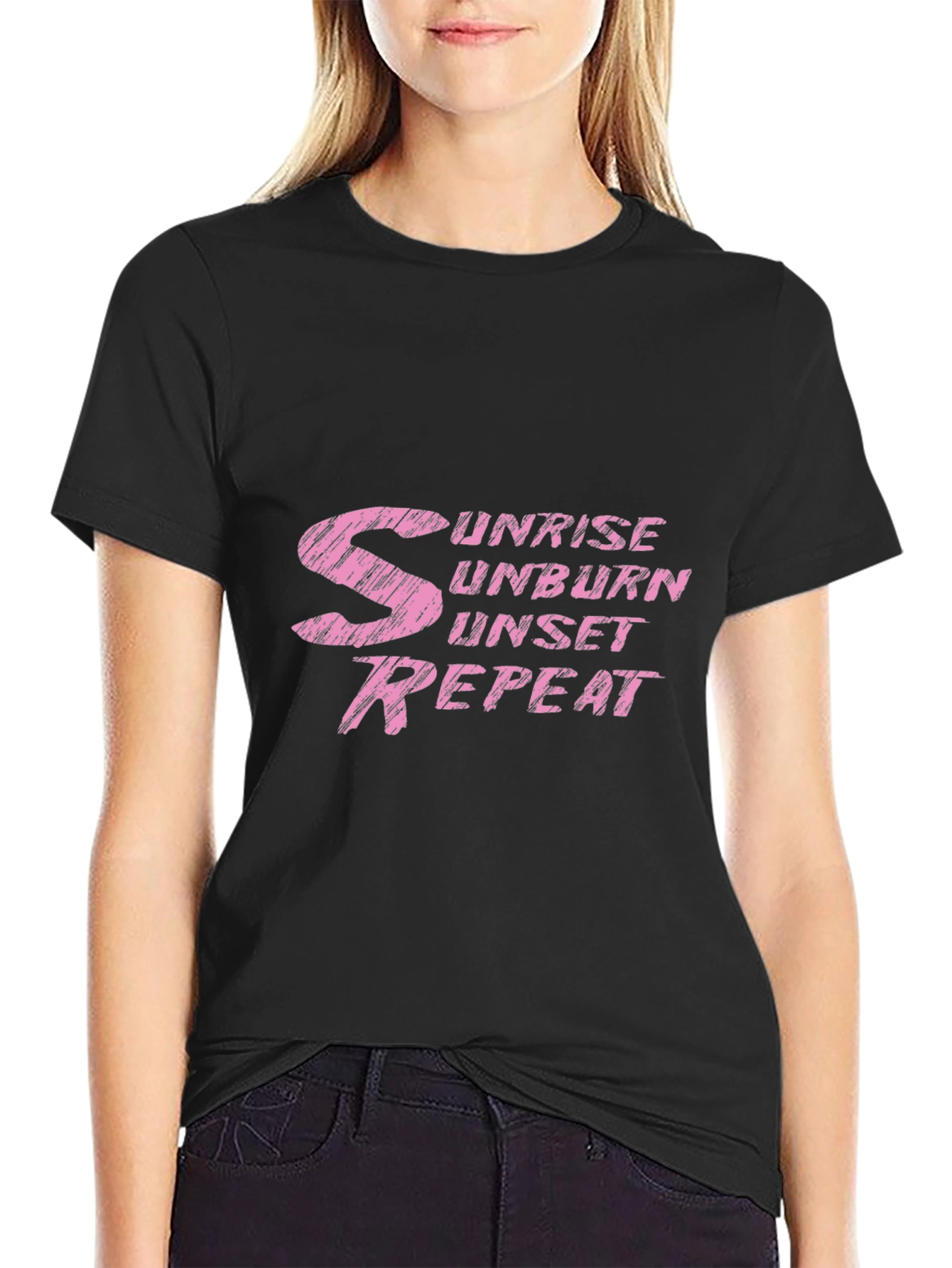 Sunrise Unburn Sunset Repeat Graphic Tee - Black Cotton