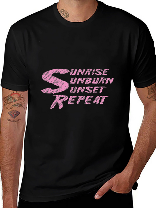 Sunrise Unburn Sunset Repeat Graphic Tee - Black Cotton