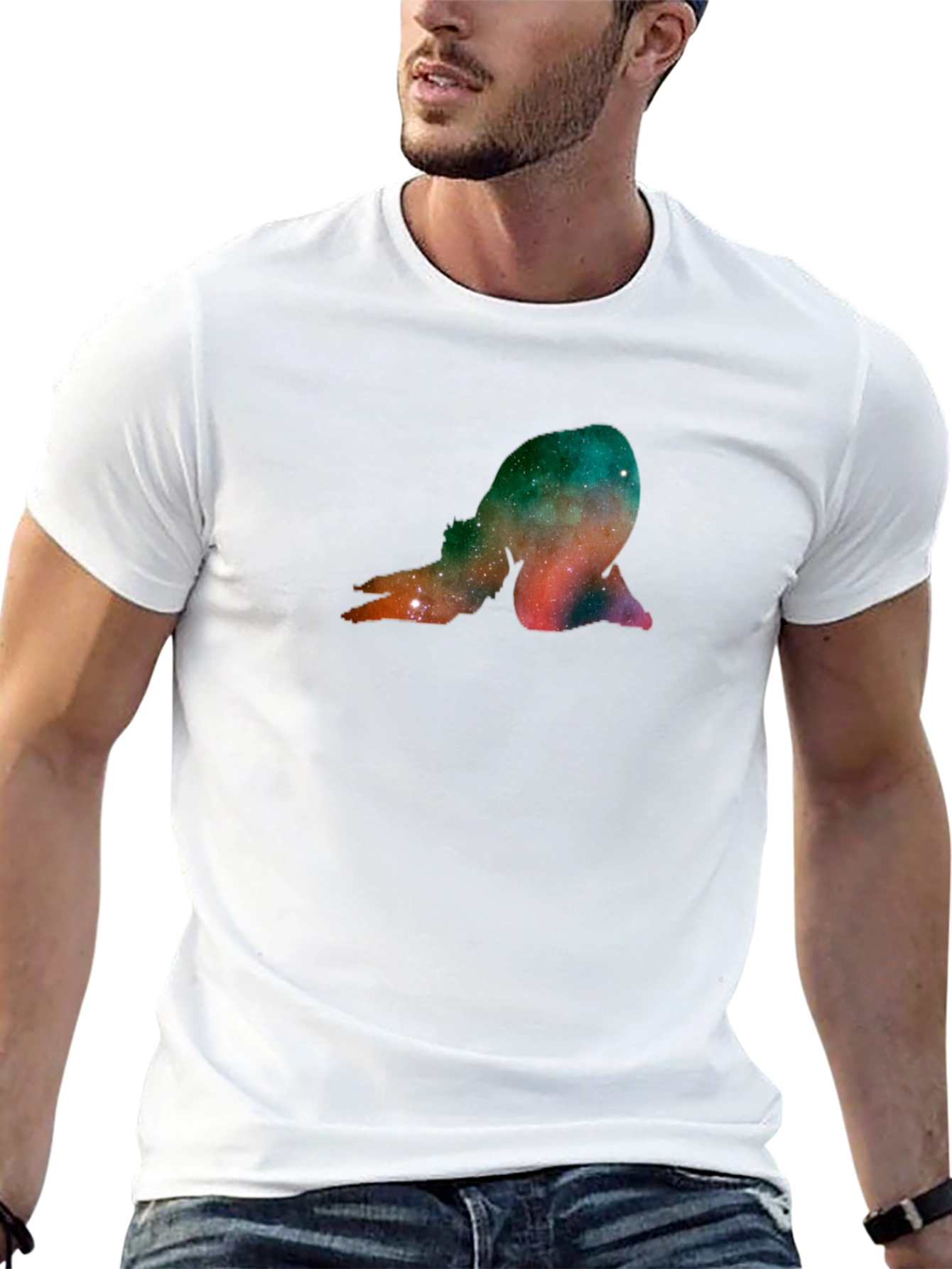 Cosmic Yoga Pose Graphic Black T-Shirt