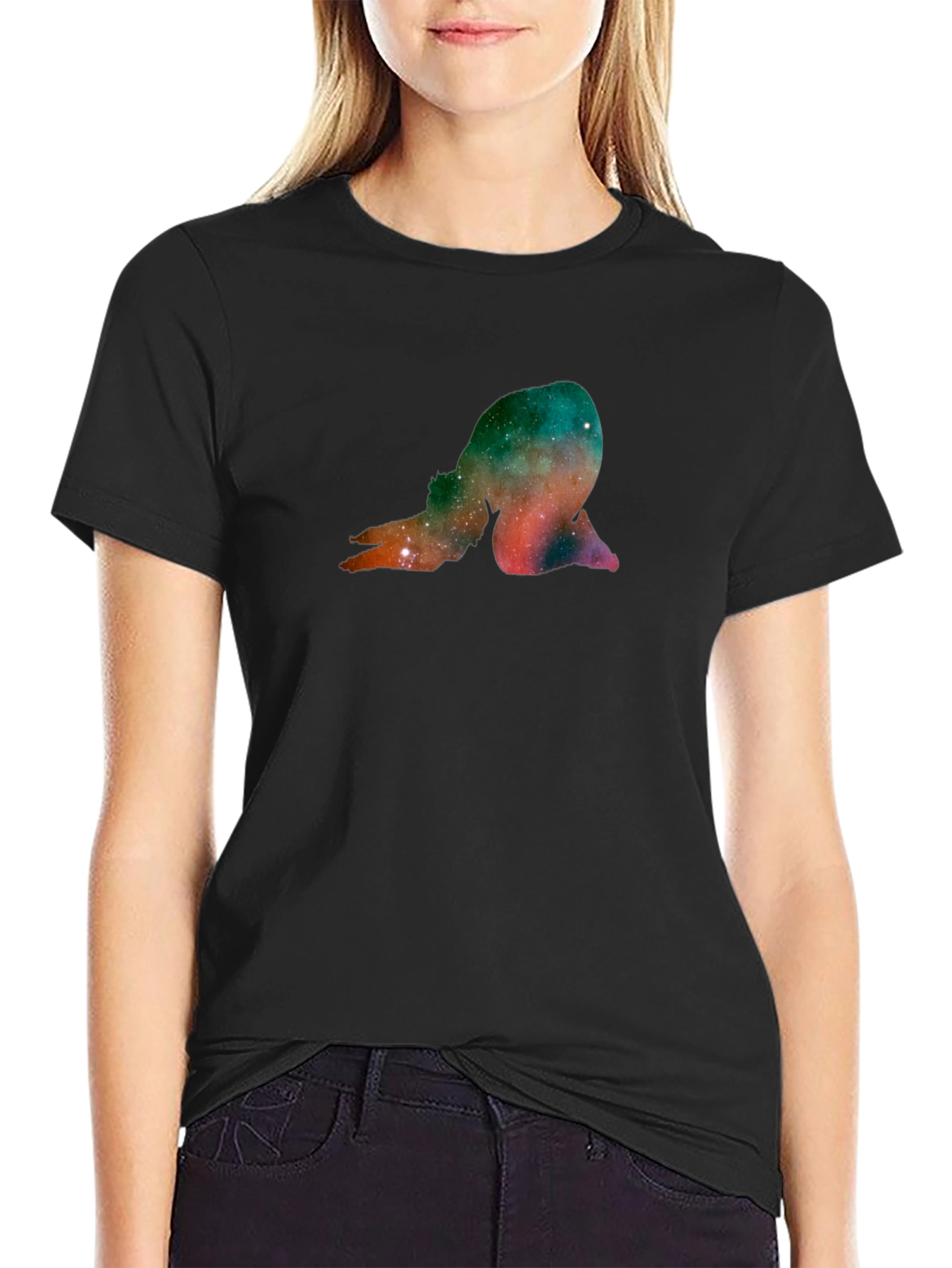 Cosmic Yoga Pose Graphic Black T-Shirt