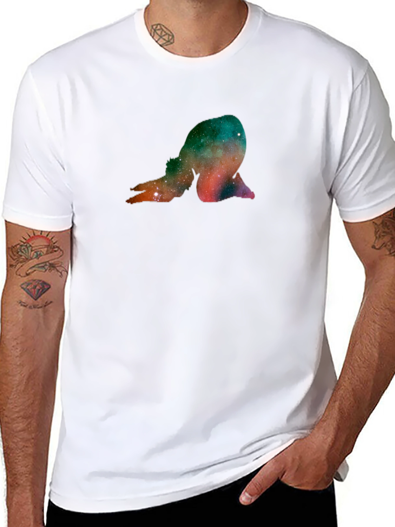 Cosmic Yoga Pose Graphic Black T-Shirt