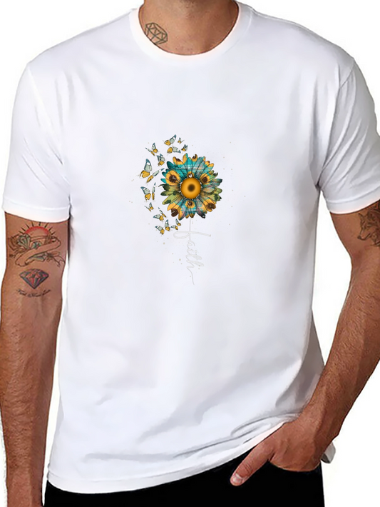 Faith Sunflower Butterfly Graphic Black Tee