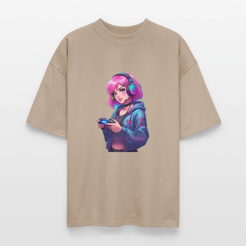 Pink Hair Gamer Girl Neon Art