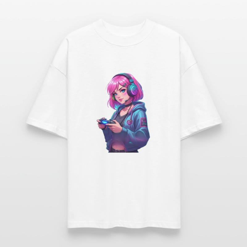 Pink Hair Gamer Girl Neon Art