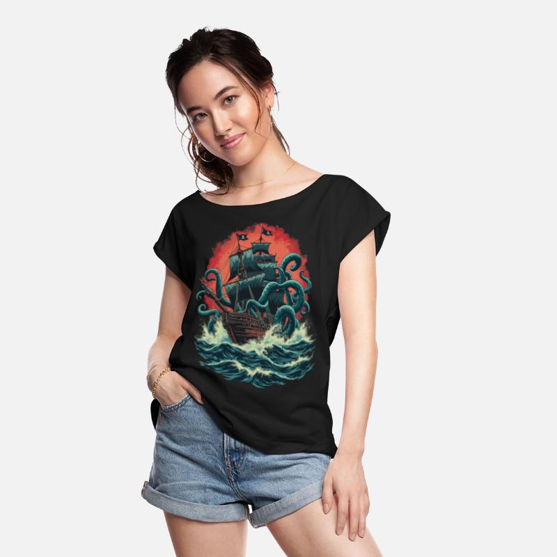 Pirate Ship Kraken Ocean Battle Giant Sea Monster