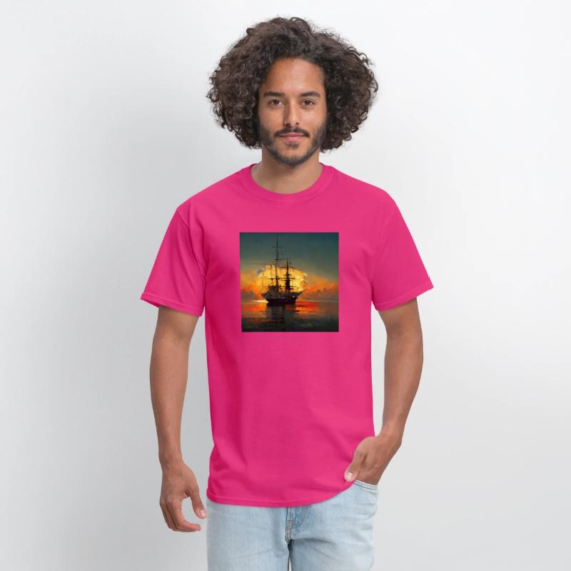 Pirates Ship in sunset great scenery, oil paint