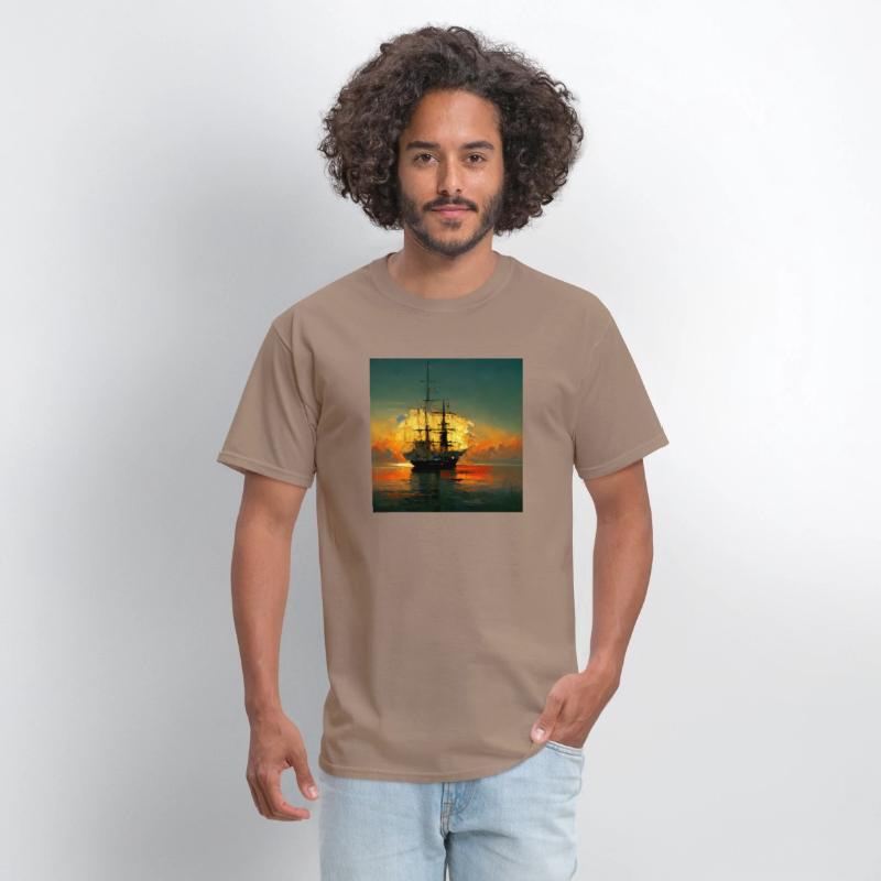 Pirates Ship in sunset great scenery, oil paint