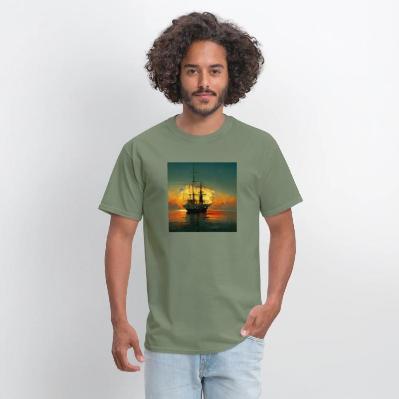 Pirates Ship in sunset great scenery, oil paint