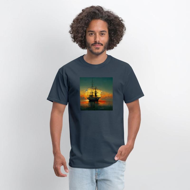 Pirates Ship in sunset great scenery, oil paint