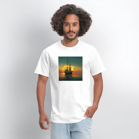 Pirates Ship in sunset great scenery, oil paint