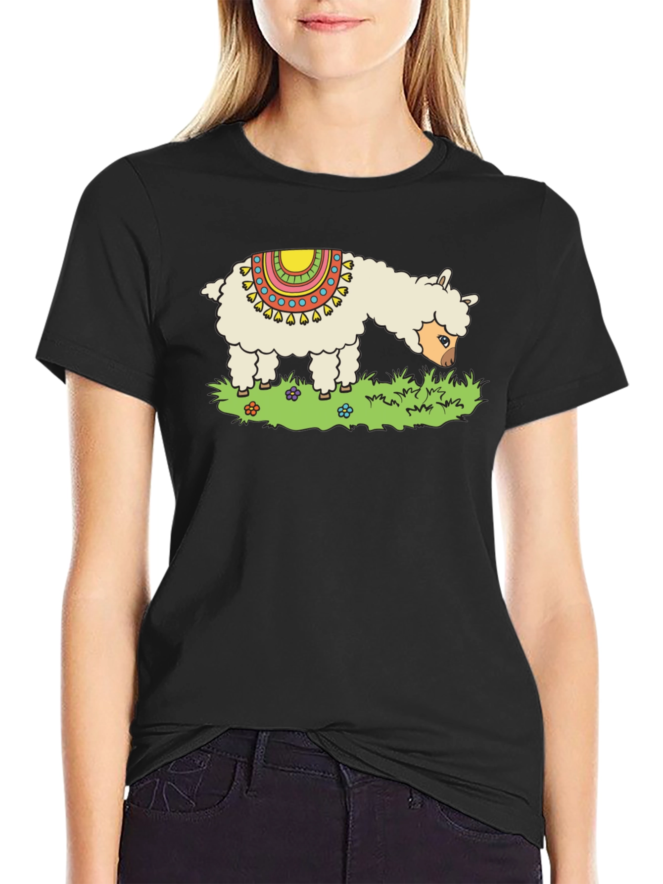 Llama Graphic Tee - Black Cotton T-Shirt