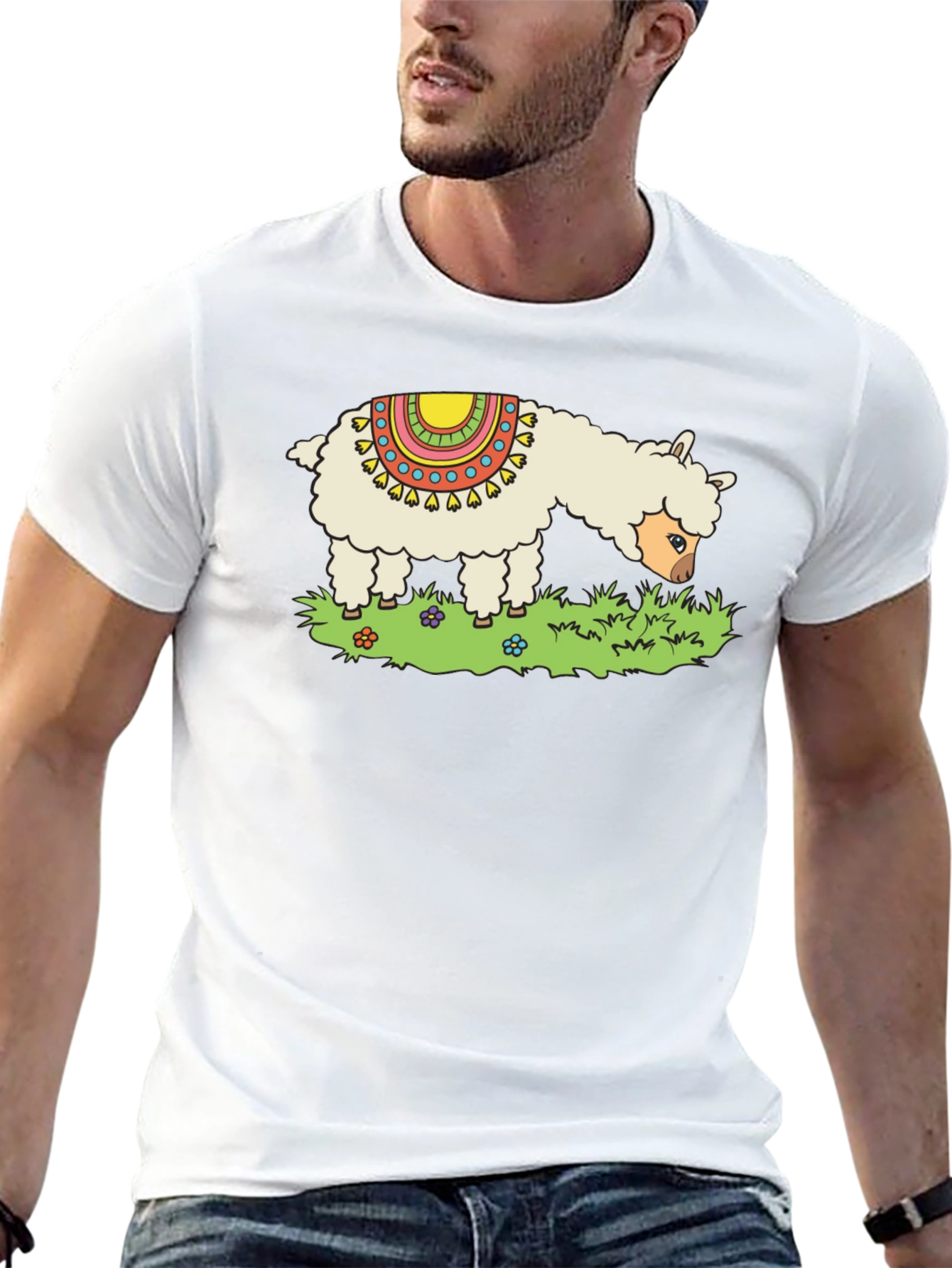 Llama Graphic Tee - Black Cotton T-Shirt