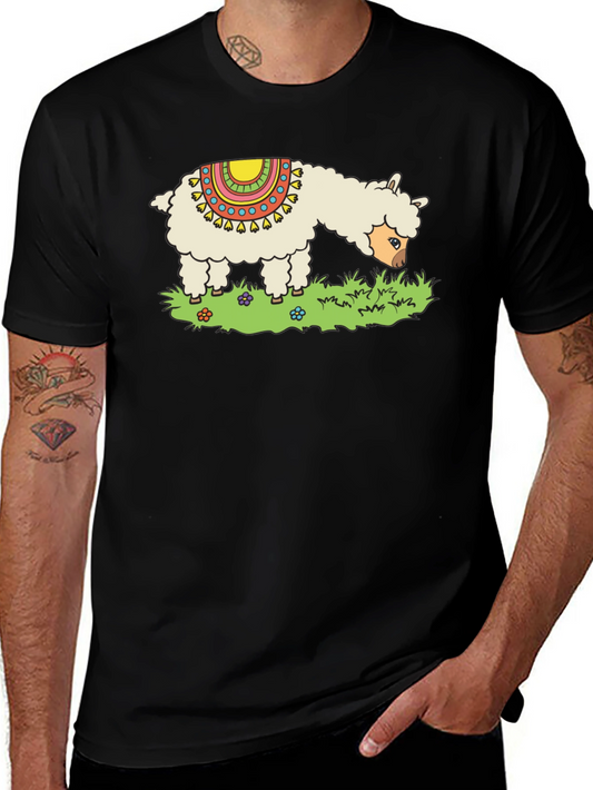 Llama Graphic Tee - Black Cotton T-Shirt
