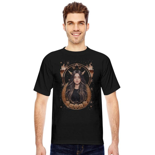 Portrait of a woman with long hair with stars and