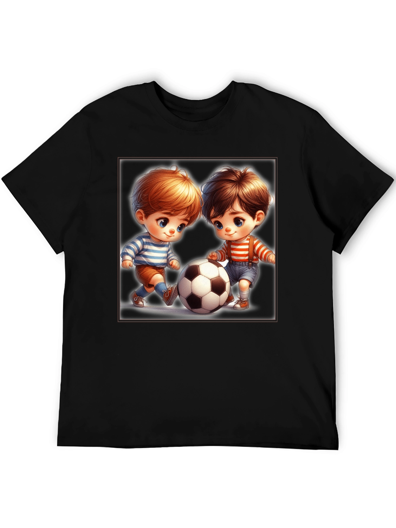Cartoon Kids Soccer T-Shirt - Black Fun Design