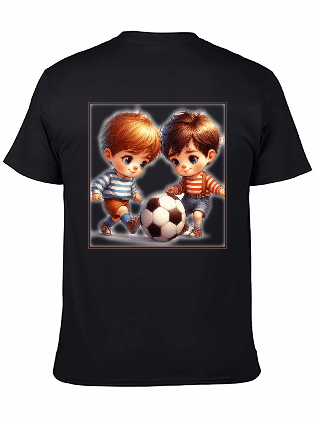 Cartoon Kids Soccer T-Shirt - Black Fun Design