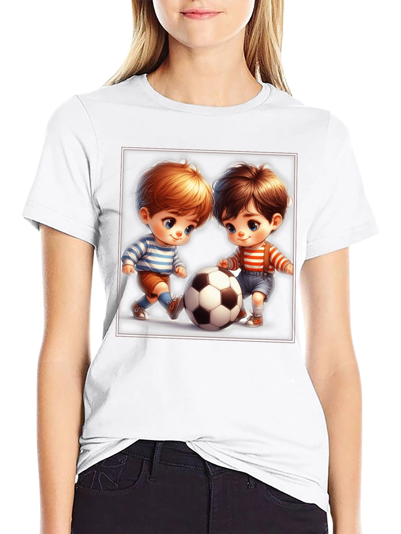 Cartoon Kids Soccer T-Shirt - Black Fun Design