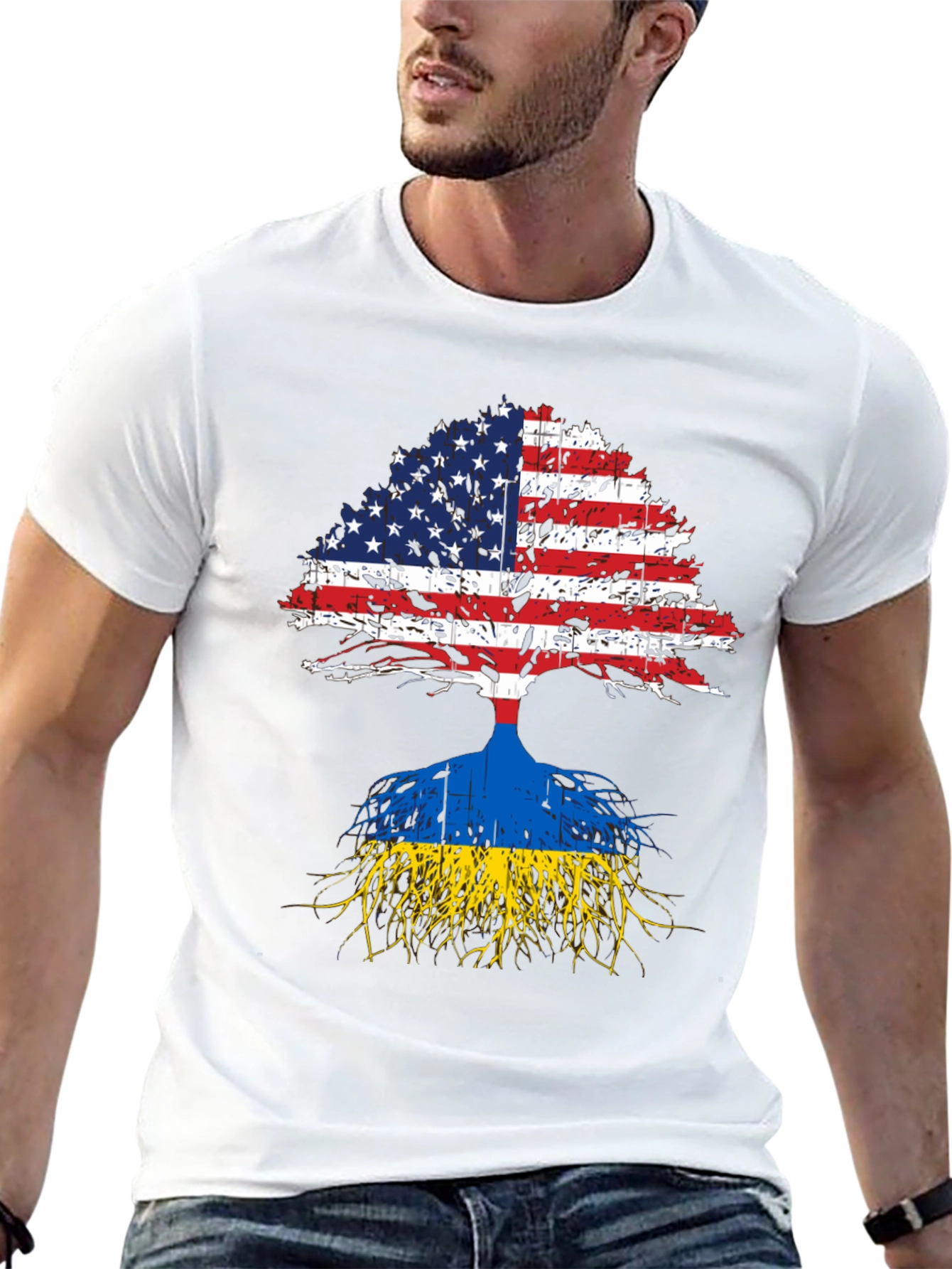 USA and Ukraine Flag Tree T-Shirt