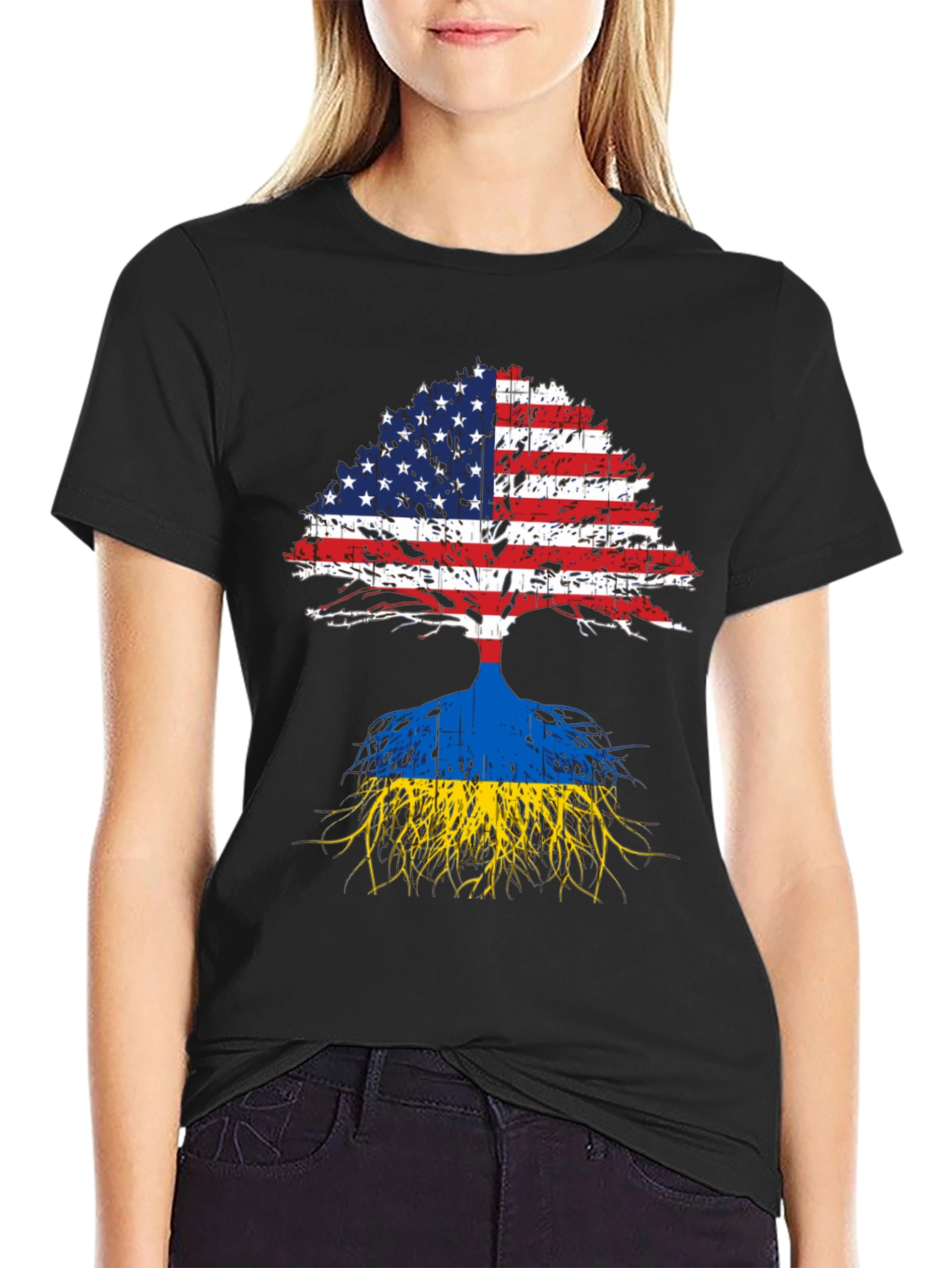 USA and Ukraine Flag Tree T-Shirt