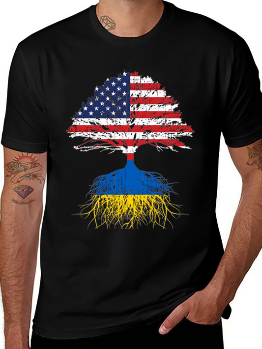 USA and Ukraine Flag Tree T-Shirt