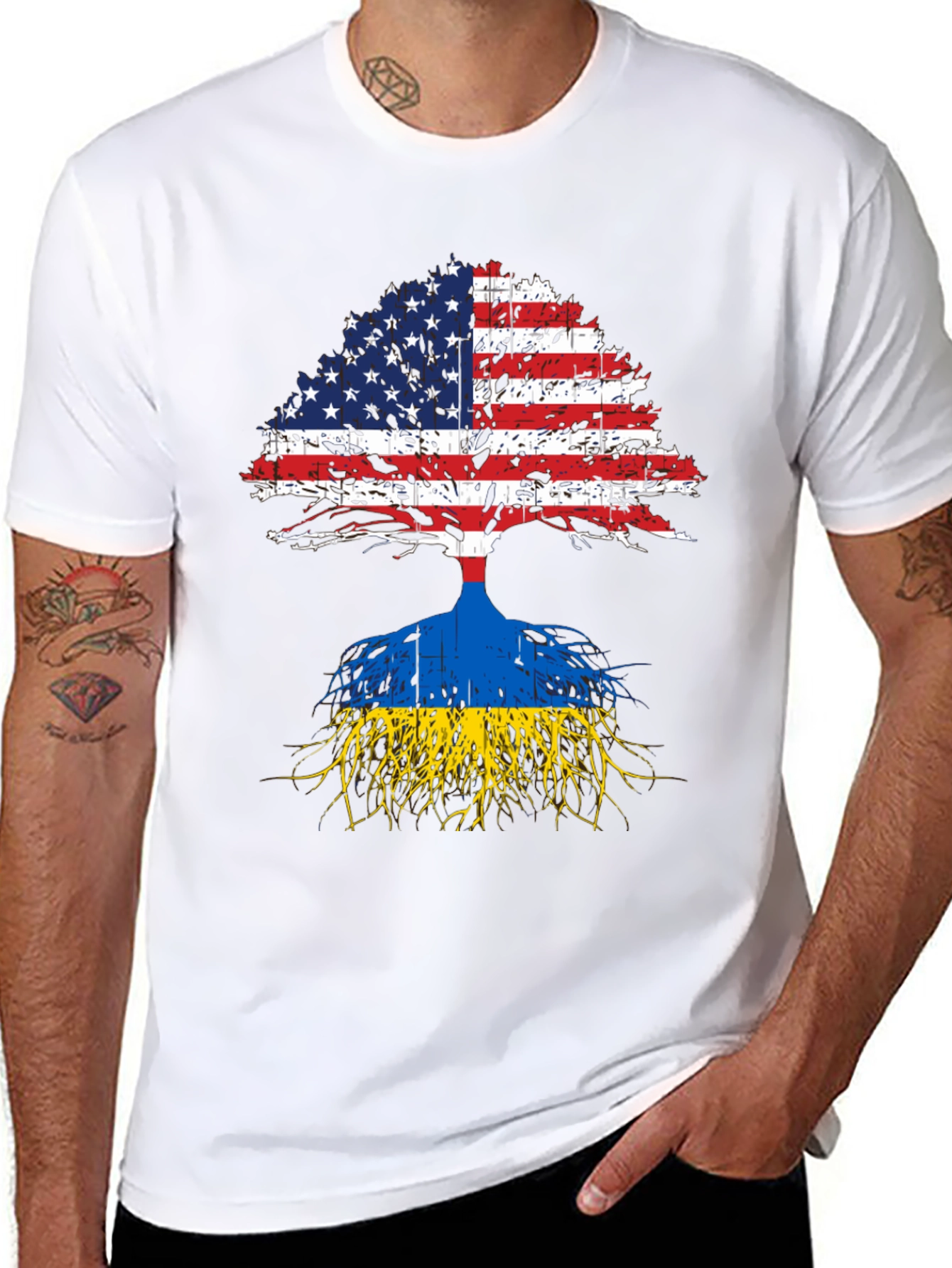 USA and Ukraine Flag Tree T-Shirt